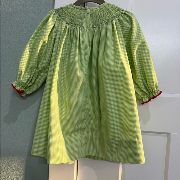 Girls' Lime Green Smocked Holiday Dress - Picture 6 of 11